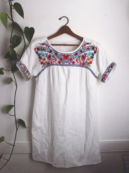 beachlunchlounge Dresses & Skirts - White Boho Tunic Dress Floral Embroidery 100% Cotton Beachlunchlounge S Short Sl
